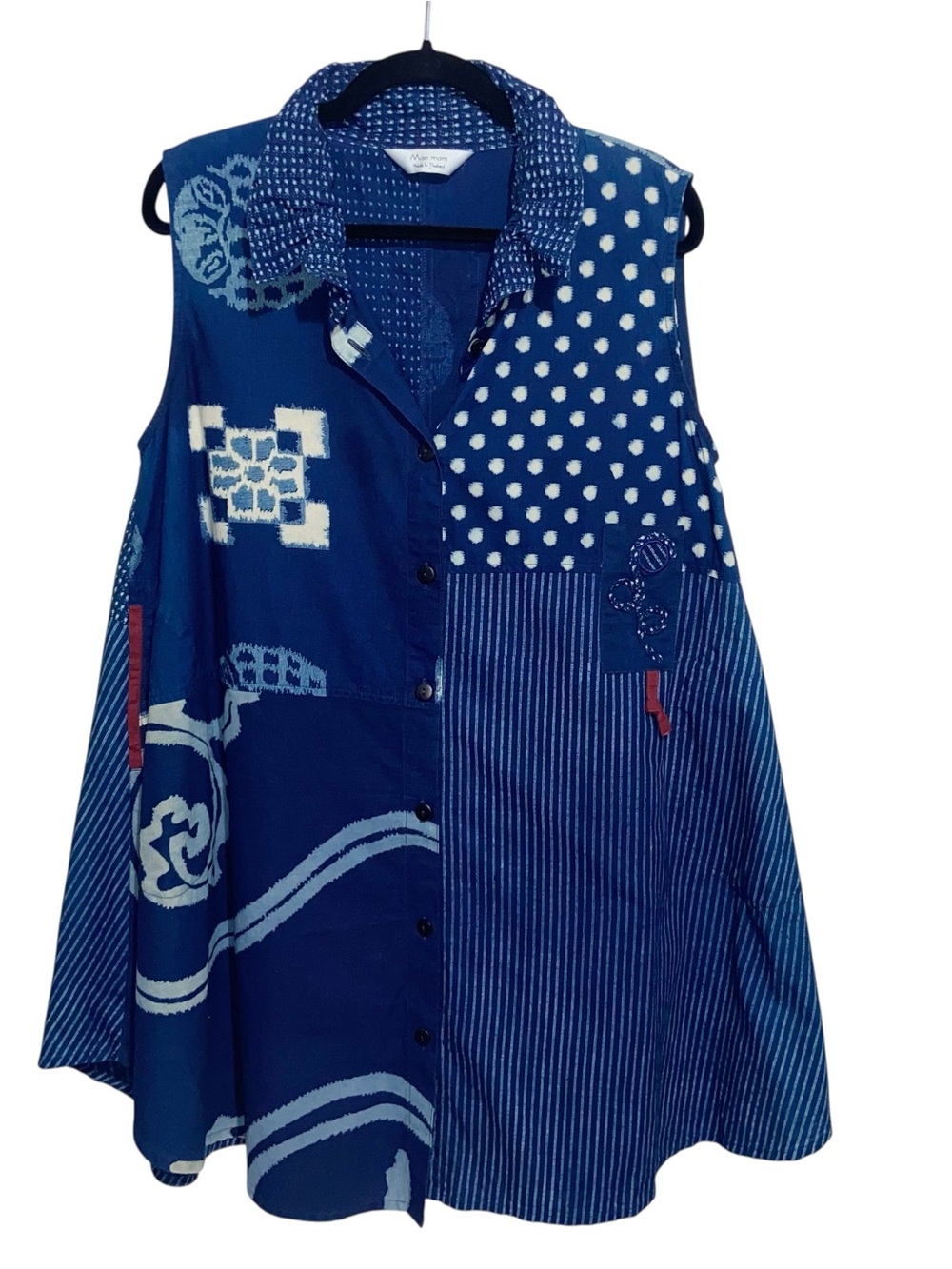 Mao Mam Top Womens One Size Long Tunic Patchwork A-line Boho Artsy Mini Dress
